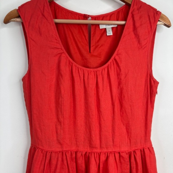 J Crew Linen Dress 2 Sleeveless Coral Keyhole Pocket Preppy Beach Coastal Resort - Picture 2 of 12